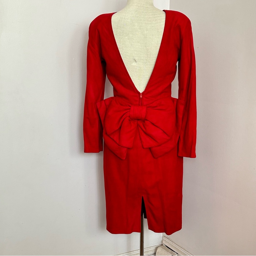 Vintage Vakko Red Suede Bow Dress Size 4